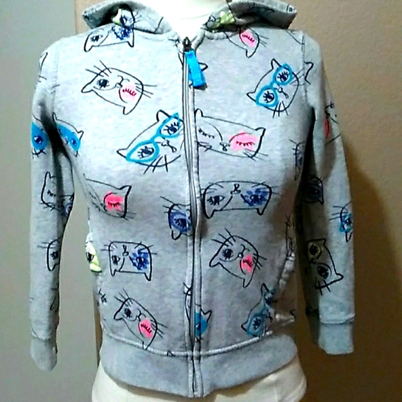 Cat and Jack Girls Med Hoodie with Cat Faces - Picture 1 of 14